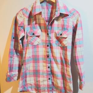 Pink and blue flannel shirt